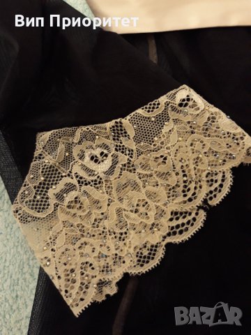 Прозрачна горница в черно и екрю-коприна + екрю орнаменти за свежест и коланче в талията, фиерична , снимка 3 - Бельо - 37258393