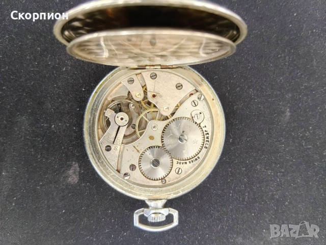  Швейцарски джобен часовник - SYMA  1925г.- 7 JEWELS-SWISS MADE, снимка 12 - Джобни - 46796635