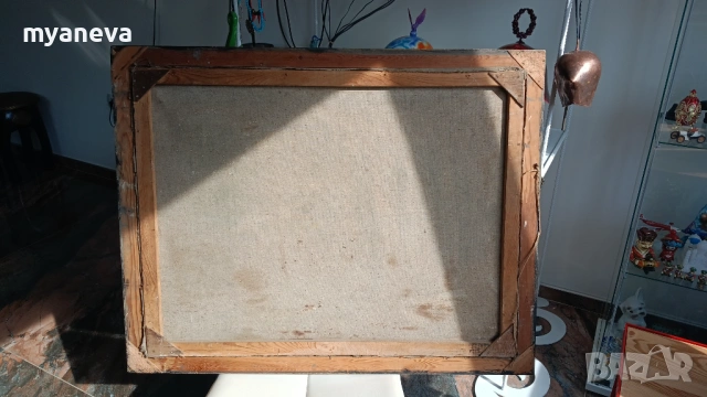 Стара картина с маслени бои върху платно в дървена рамка. , снимка 8 - Картини - 53879853