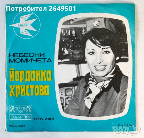 Малка плоча посветена на БГА Балкан, Й.Христова и Ст. Оникиян 1971г.