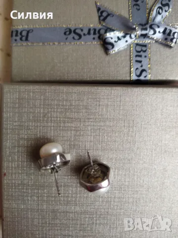 Сребърни обеци със сладководна перла и цирконий , снимка 2 - Обеци - 49143142