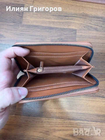 Дамско портмоне с цип в кафяво и бежово, снимка 3 - Портфейли, портмонета - 54263419