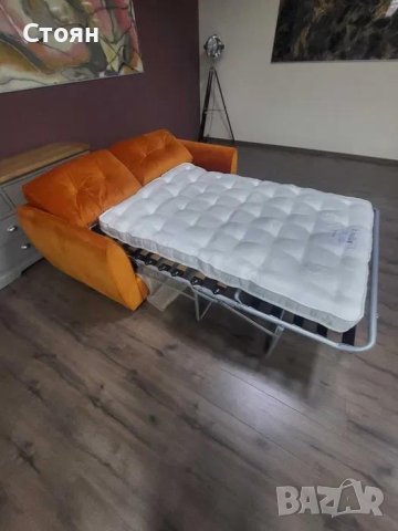 Оранжев диван от плат двойка с функция сън, снимка 5 - Дивани и мека мебел - 42541007