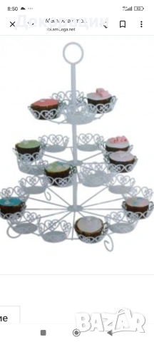 нова бяла метална стойка за мъфини и кексчета 