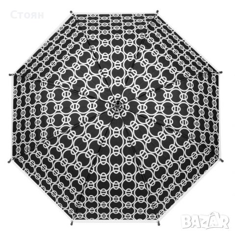 Чадър тип бастун Автоматична полупрозрачна верижка Черно сиво 81 см