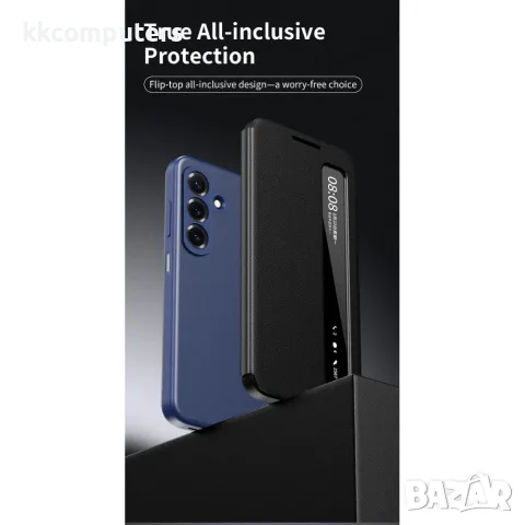 За Samsung Galaxy A27 5G Smart View Кожен Калъф с Прозорец, NFC Активиране и Скрийн Протектор – 4 цв, снимка 4 - Калъфи, кейсове - 55852175