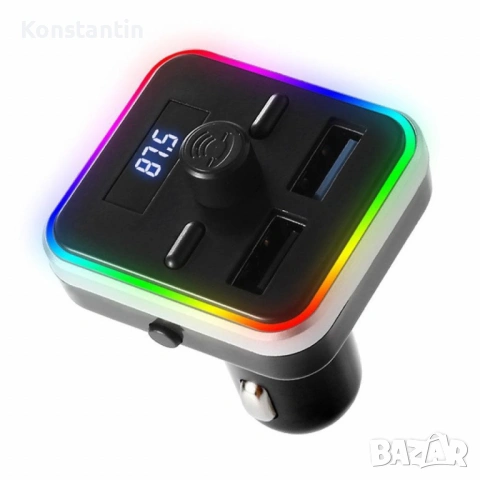 Bluetooth трансмитер за кола + 2 USB | RGB светлина | Handsfree