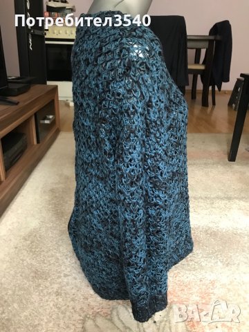 Тюркоазено-черен пуловер, снимка 5 - Блузи с дълъг ръкав и пуловери - 40546865