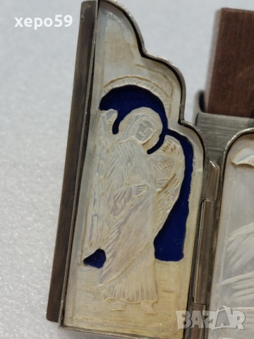 Сребърна икона триптих със седеф/сребро 84 Русия, снимка 6 - Икони - 52583957