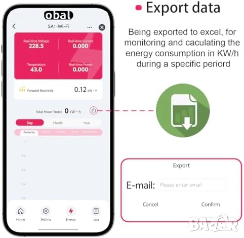 TONGOU WiFi еднофазен смарт електромер 50A с CT, снимка 5 - Друга електроника - 53255399
