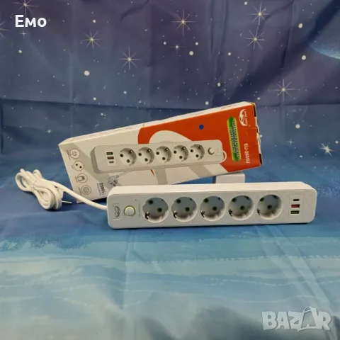 Разклонител 5 гнезда 2 бр usb,Type C 2500W