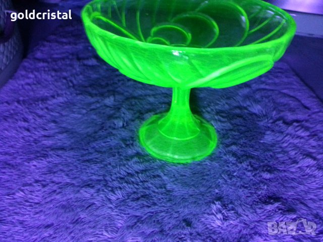 Кристална фруктиера ураново стъкло , снимка 8 - Антикварни и старинни предмети - 39989890