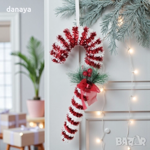 6140 Висяща коледна украса Захарно бастунче, 30 см