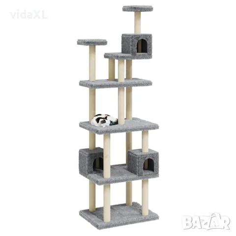 vidaXL Котешко дърво със сизалени стълбове, светлосиво, 188 см, снимка 3 - За котки - 56146214
