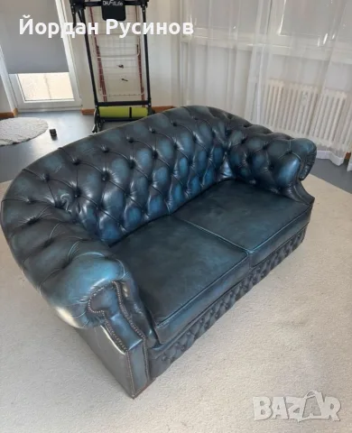 Винтидж диван двойка честърфийлд chesterfield естествена кожа 