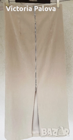 Стилна дълга бежова пола с цип отпред, снимка 13 - Поли - 52019500