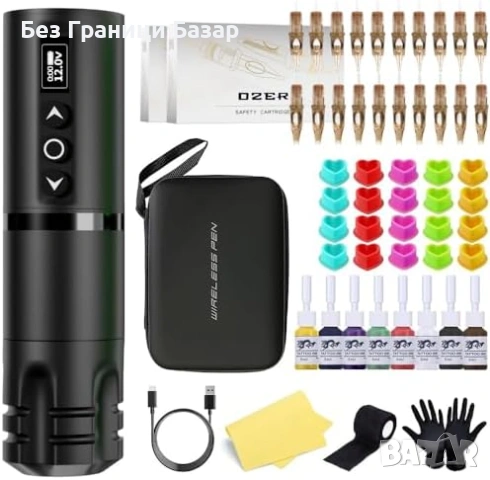 Нов Тату машина комплект за начинаещи LED 8 цвята мастило 20 игли кожа