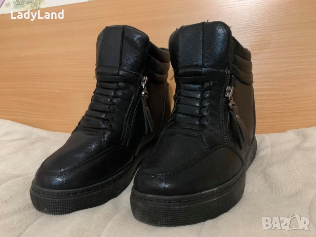 НОВИ черни обувки на платформа с блясък, снимка 4 - Дамски ежедневни обувки - 32148675