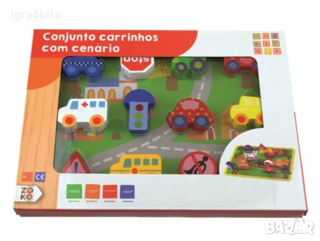 Комплект Наниз от дървени животни и коли в 2 модела с връв и постелка, снимка 3 - Образователни игри - 26155869