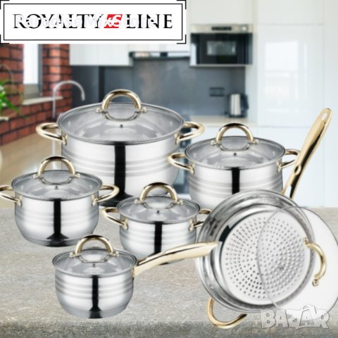 Комплект тенджери и тиган Royalty Line RL-1231G, 12ч.,16К/16/18/ 20/24/24Tсм.,