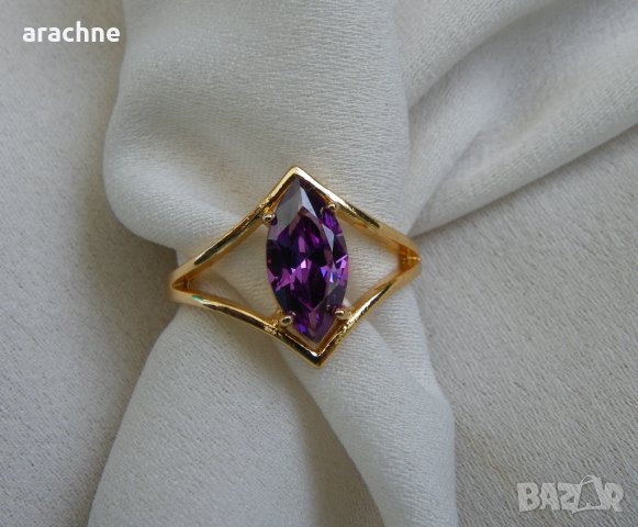 Позлатен сребърен пръстен с кунцит, снимка 6 - Пръстени - 30452307