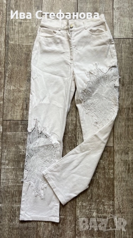 Бели разкошни 100 % памук памучни елегантни дънки дънкови панталони с бяла дантела , снимка 2 - Дънки - 51627355