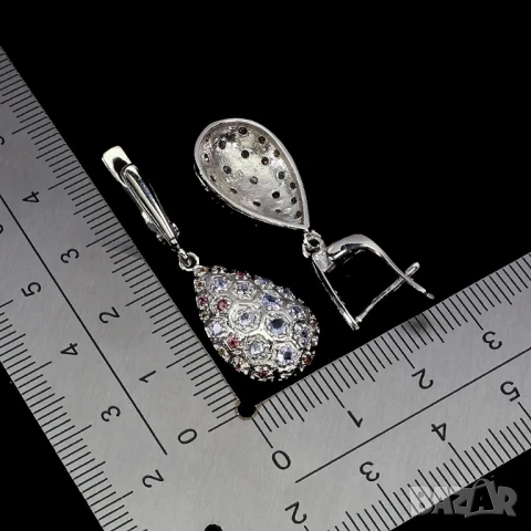 925 сребърни обеци с танзанит и гранат родолит, подходящи за подарък, снимка 2 - Обеци - 50565518