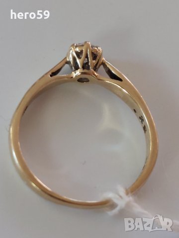 Дамски златен 375 проба пръстен с брилянт 0.25 карата-диамант, снимка 3 - Пръстени - 35474595