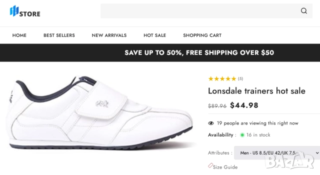 НОВИ Оригинал LONSDALE Мъжки Кожени МАРАТОНКИ № EU 42 Спортни Обувки Сникърси с Велкро Лента БАРТЕР, снимка 8 - Маратонки - 52179414