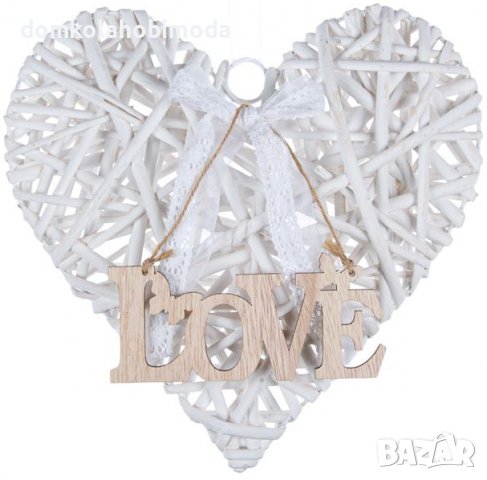 Декоративно дървено плетено висящо сърце, 30х5х30 см, снимка 1 - Романтични подаръци - 39440538
