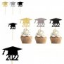 12 бр тога 2022 шапка дипломиране бал завършване брокатени топер клечки 3 цвята мъфини кексчета