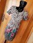 Леопардова вълнена рокля с флорални мотиви ХС, снимка 1 - Рокли - 34278736