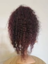 Естествена афро перука къдрава черна с тъмно червени бородо кичури с дантела 13х4, снимка 3