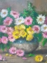 Деница Гарелова 40x30см/малка българска картина масло върху платно/натюрморт-цветя/ваза-хризантеми, снимка 3
