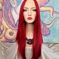 Красива Дълга Перука в Изящен Наситено Червен Цвят Микс с Естествено Изграден Скалп КОД 8875, снимка 3 - Аксесоари за коса - 40830785