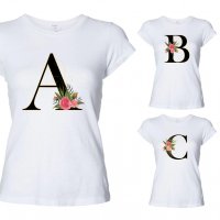 Персонализирани тениски с цветя и вашата буква, снимка 1 - Тениски - 31717759