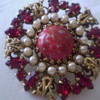 Винтидж чешка брошка с перли и кристали, снимка 4 - Антикварни и старинни предмети - 39712845
