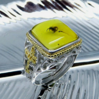 Масивен сребърен пръстен с Балтийски кехлибар и запазен в него паяк., снимка 2 - Пръстени - 36486101