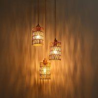 FORCOSO Естествено тъкана висяща лампа с 3 светлини, E27, кафява, снимка 9 - Лампи за таван - 42910177