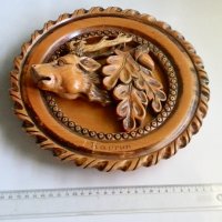 дърворезба пано -чиния за стена елен, снимка 4 - Антикварни и старинни предмети - 30057456