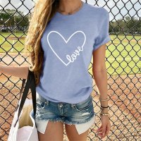 Модерна дамска тениска с принт сърце всички размери, снимка 4 - Тениски - 29089425