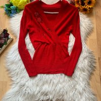 Червена рипсена блуза, снимка 1 - Блузи с дълъг ръкав и пуловери - 39098214