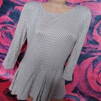 Кремаво бежова блуза с 7/8 ръкав на точки тип пеплум Л, снимка 1 - Блузи с дълъг ръкав и пуловери - 37613669