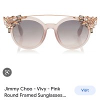 Jimmy Choo - Vivy - Pink Round Framed Sunglasses with Detachable Jewel Clip On, снимка 1 - Слънчеви и диоптрични очила - 40350753