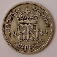 Великобритания 6 пенса 1943 с110, снимка 1 - Нумизматика и бонистика - 35181517
