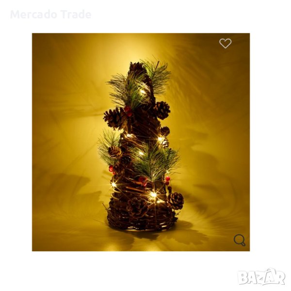 Декоративен светещ конус Mercado Trade, 15 LED лампички, С шишарки, Кафяв, снимка 1