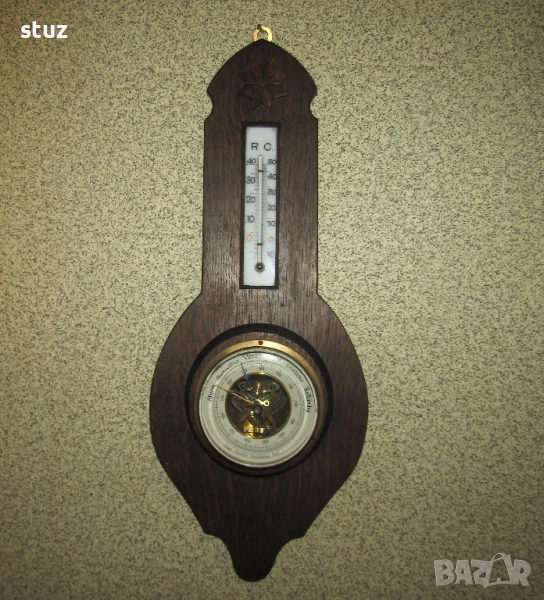 Стар антикварен барометър/термометър за стена, снимка 1