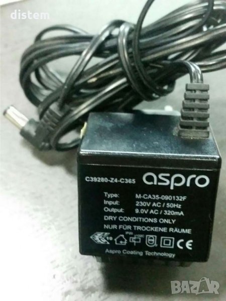 Aspro C39280-Z4-C365 / M-CA35-090132 F / 9V AC 320mA Адаптер за захранване Dc Plug, снимка 1