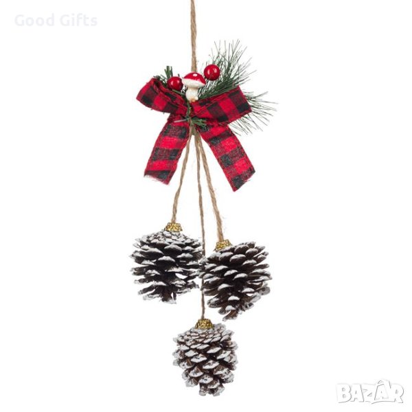 Коледна висулка за декорация с шишарки и панделка, 35см, снимка 1