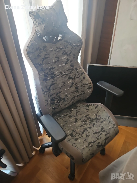 Геймърски/офис стол с възглавничка – камуфлажен (сив), снимка 1